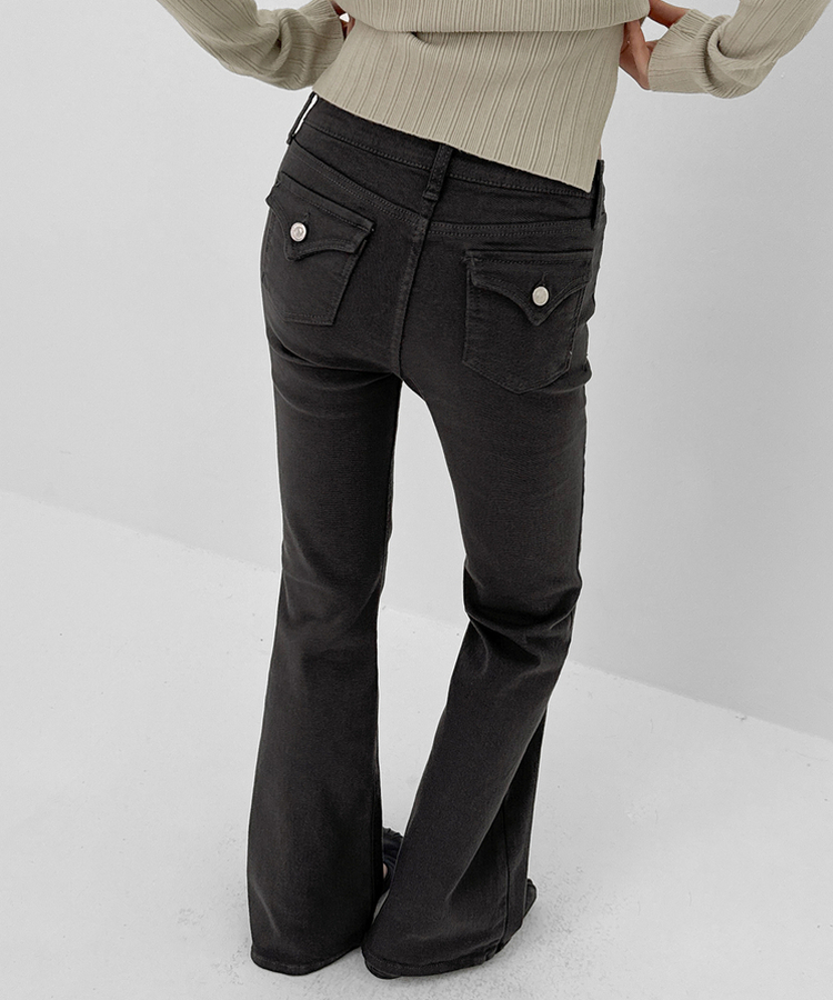 バックポケットブーツカットコットンパンツ BLACK