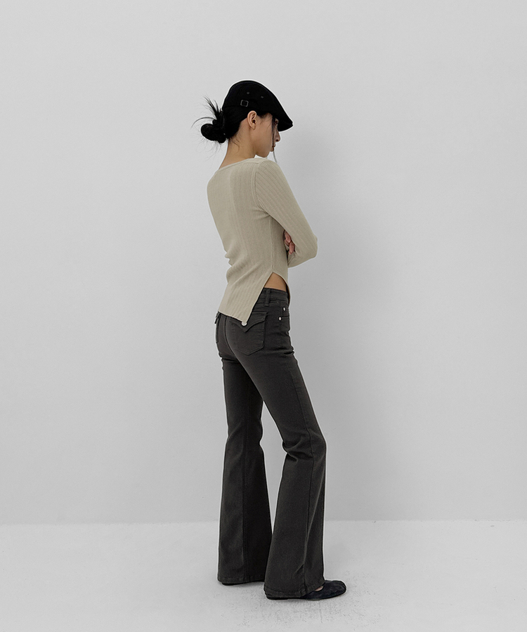 バックポケットブーツカットコットンパンツ BLACK