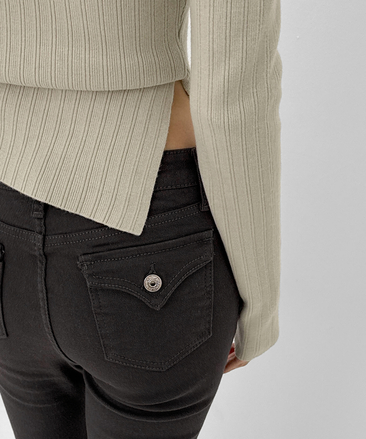 バックポケットブーツカットコットンパンツ BLACK