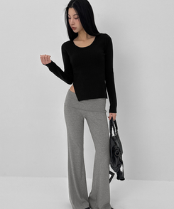 フォールディングブーツカットバンディングパンツ GREY