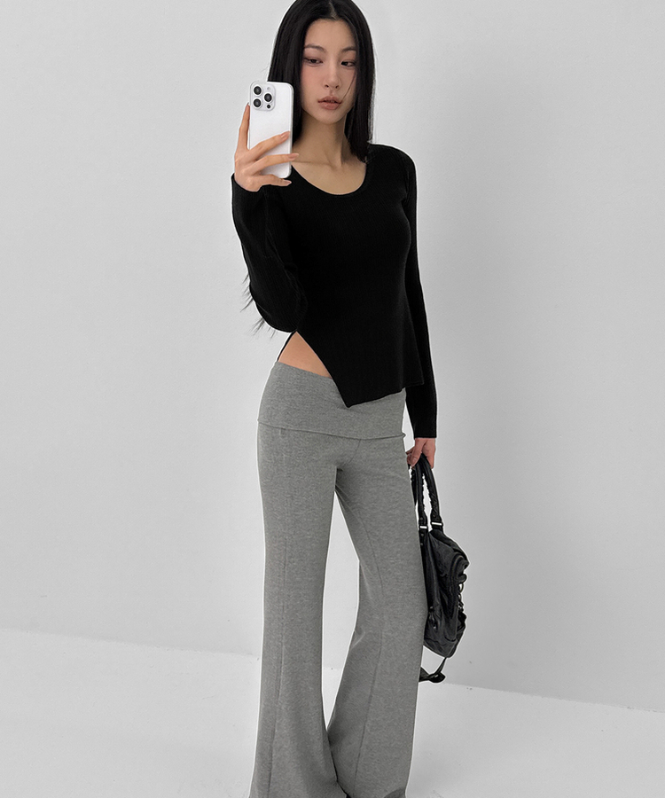 フォールディングブーツカットバンディングパンツ GREY