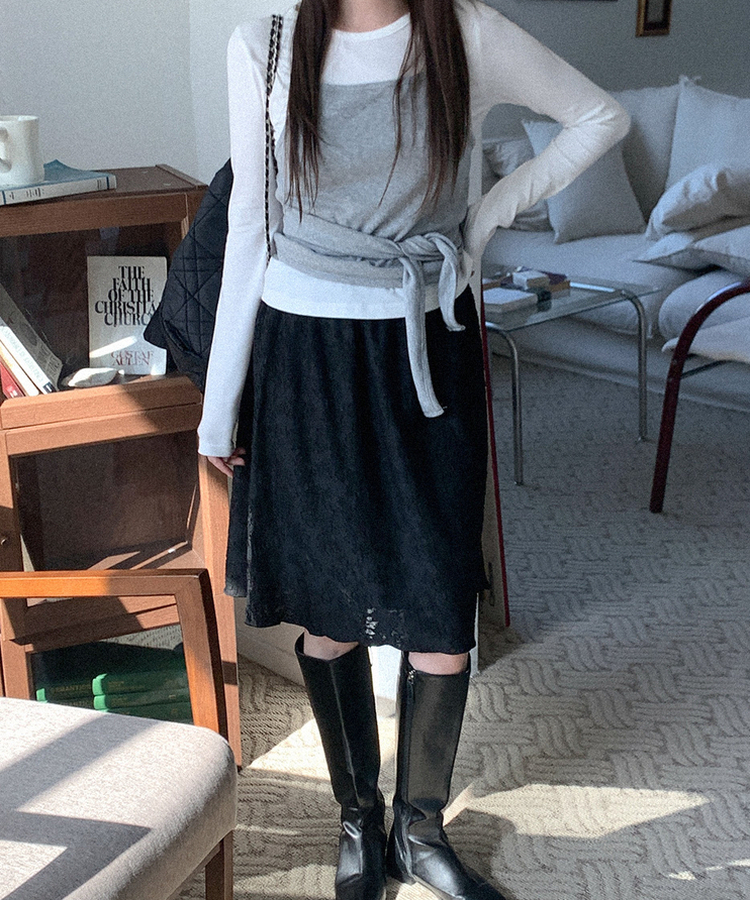 シンプルラウンド長袖Tシャツ IVORY