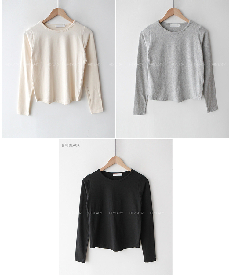 シンプルラウンド長袖Tシャツ