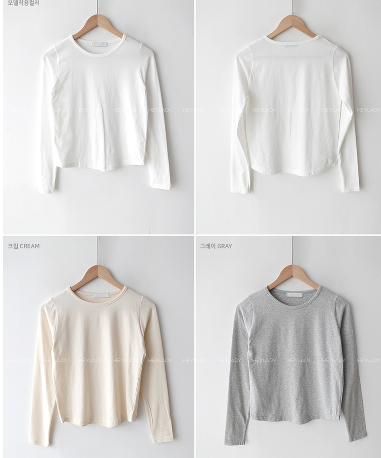 シンプルラウンド長袖Tシャツ