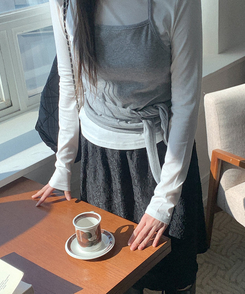 テンセルフラワーミディスカート BLACK