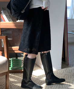 テンセルフラワーミディスカート BLACK