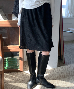 テンセルフラワーミディスカート BLACK