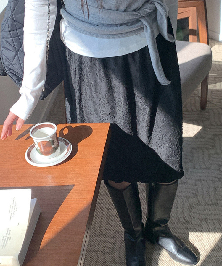 テンセルフラワーミディスカート BLACK