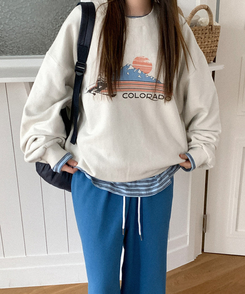 プリントオーバーフィットトレーナー BEIGE