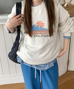 プリントオーバーフィットトレーナー BEIGE