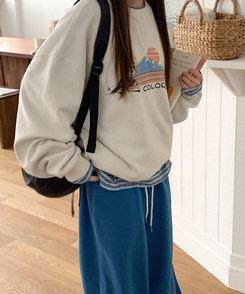 プリントオーバーフィットトレーナー BEIGE