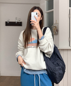 プリントオーバーフィットトレーナー BEIGE