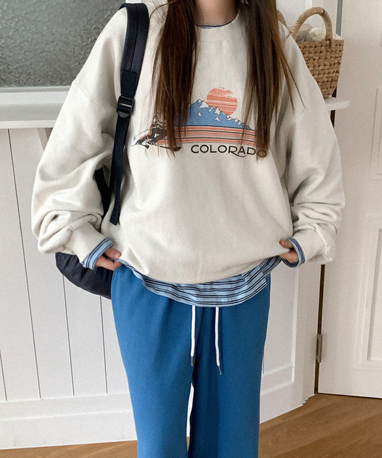 プリントオーバーフィットトレーナー BEIGE