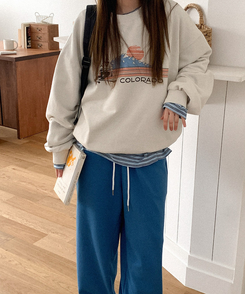 コットンボーダーボックス長袖Tシャツ SKY BLUE