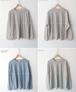 コットンボーダーボックス長袖Tシャツ