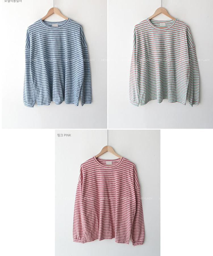 コットンボーダーボックス長袖Tシャツ