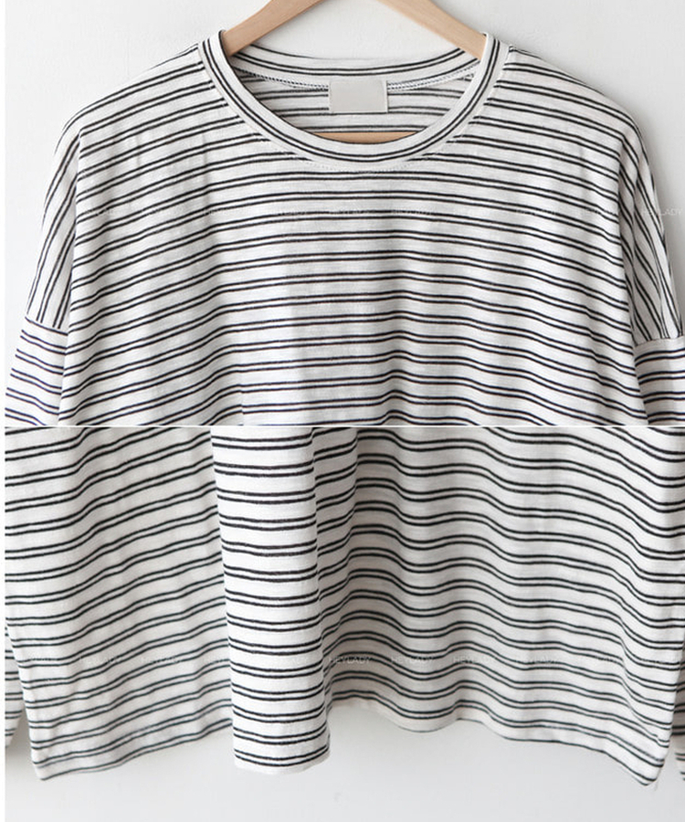 コットンボーダーボックス長袖Tシャツ