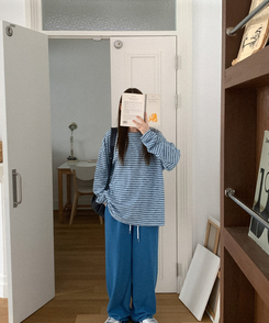 コットンワイドバンディングパンツ BLUE