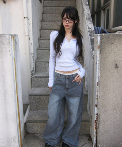 ヘンリーネックパンチングTシャツ MELANGE WHITE