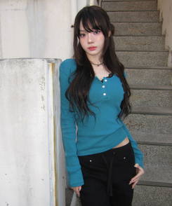 ヘンリーネックパンチングTシャツ TILLGREEN