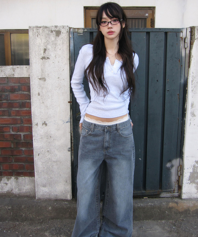 ヘンリーネックパンチングTシャツ MELANGE WHITE