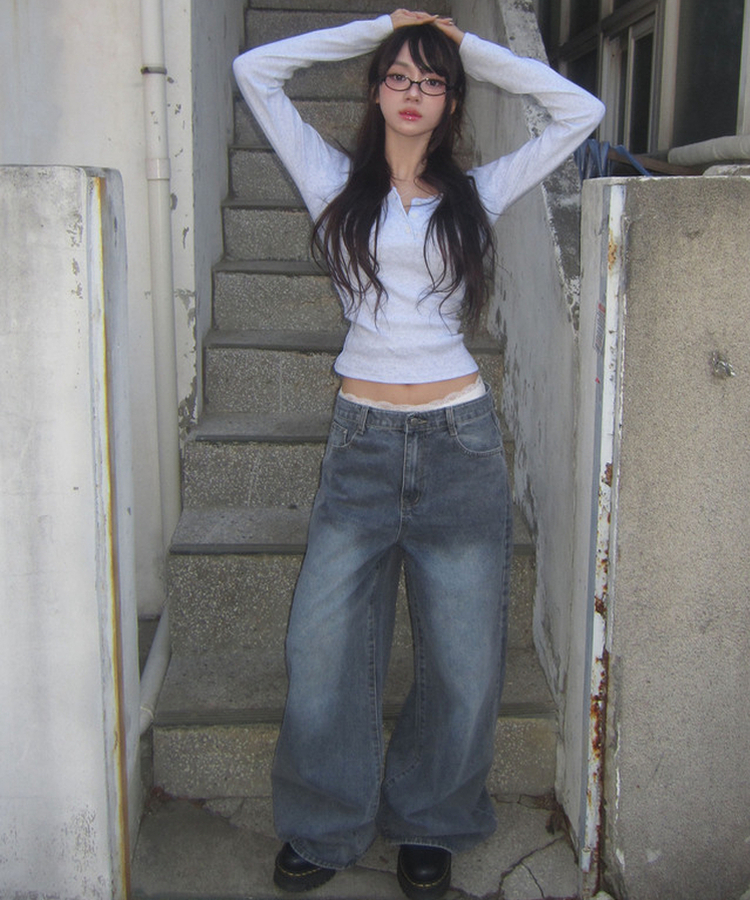 ヘンリーネックパンチングTシャツ MELANGE WHITE