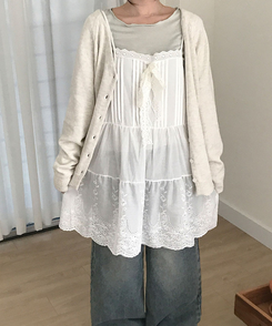 レースリボンパンチングミディワンピース IVORY