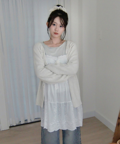 レースリボンパンチングミディワンピース IVORY