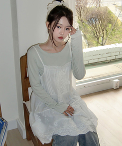 レースリボンパンチングミディワンピース IVORY