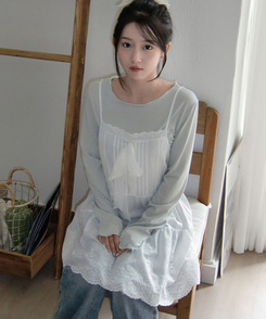 レースリボンパンチングミディワンピース IVORY