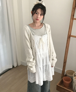 レースリボンパンチングミディワンピース IVORY