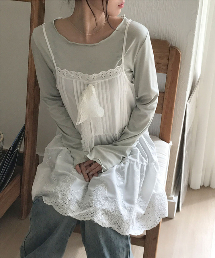 レースリボンパンチングミディワンピース IVORY