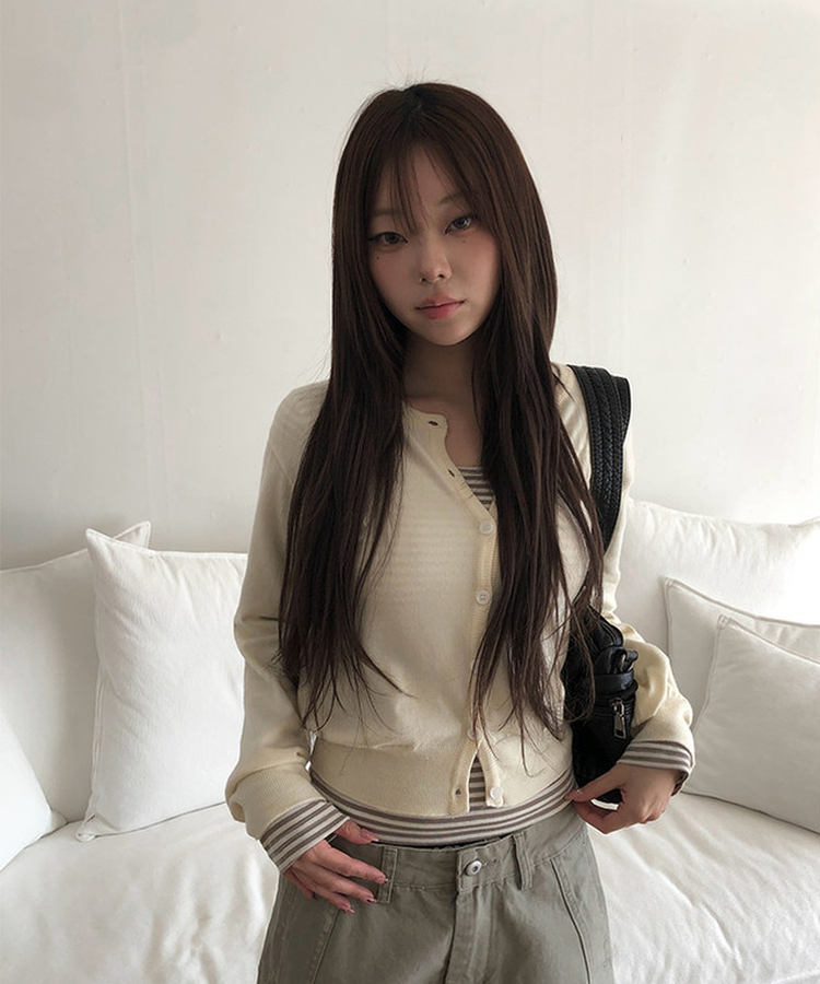 シンプルベーシックニットカーディガン(9color) CREAM