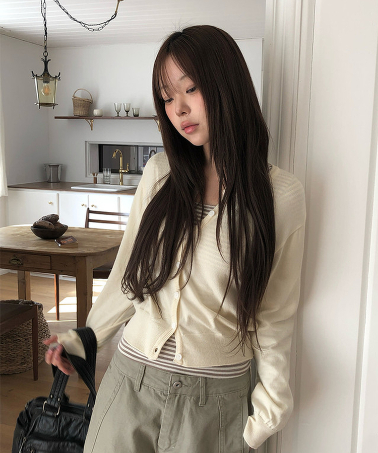 シンプルベーシックニットカーディガン(9color) CREAM