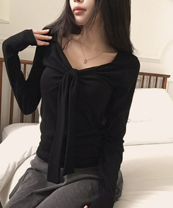 アンジェラリボン長袖Tシャツ BLACK