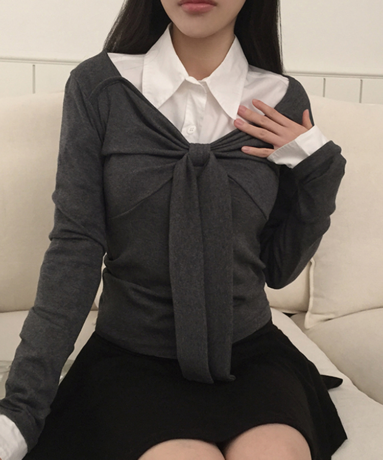 アンジェラリボン長袖Tシャツ CHARCOAL