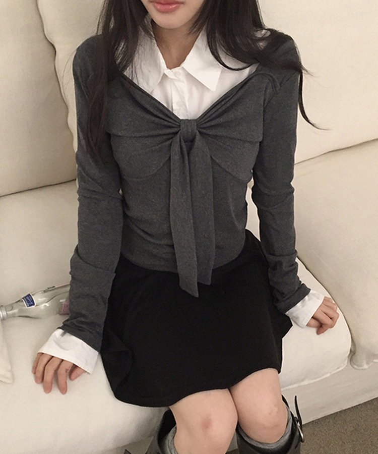 アンジェラリボン長袖Tシャツ CHARCOAL