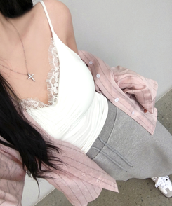 【カップ付き】シアリングレースキャミソール IVORY