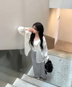 マキシウエストバンドロングスカート(5color) GREY