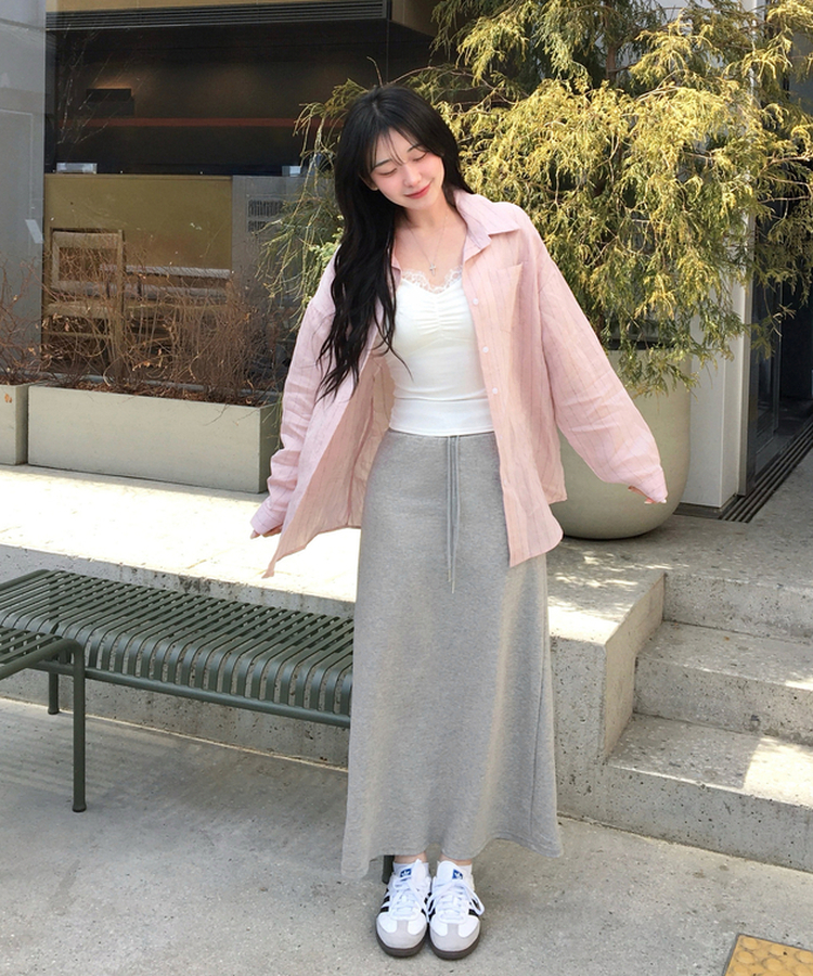 マキシウエストバンドロングスカート(5color) GREY