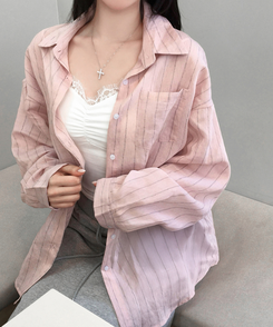 ストライプリネンシャツ PINK