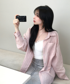 ストライプリネンシャツ PINK