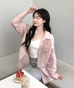 ストライプリネンシャツ PINK