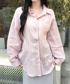 ストライプリネンシャツ PINK