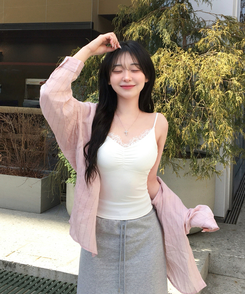 ストライプリネンシャツ PINK