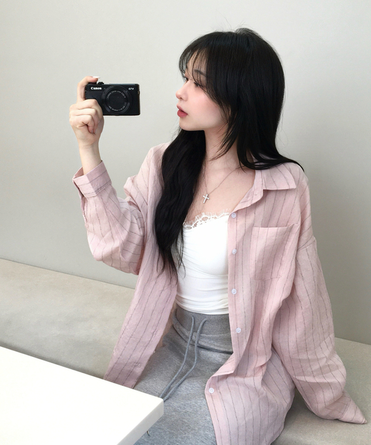 ストライプリネンシャツ PINK