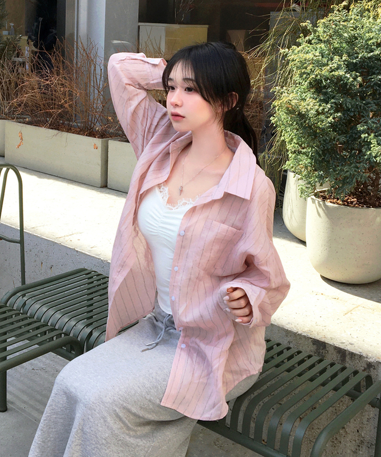 ストライプリネンシャツ PINK