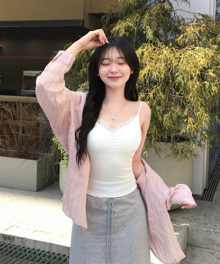 ストライプリネンシャツ PINK