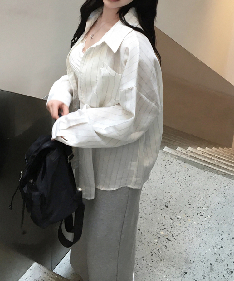 ストライプリネンシャツ IVORY