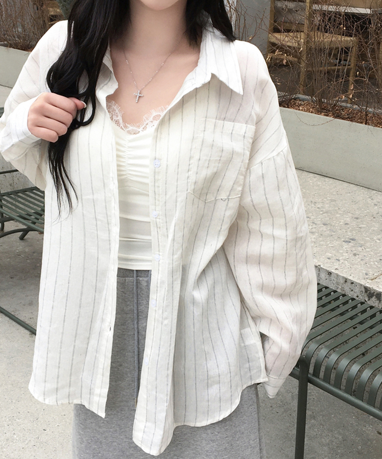 ストライプリネンシャツ IVORY